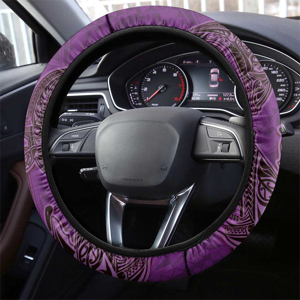 Hawaiian Whales Polynesian Art Motifs Steering Wheel Cover Purple Color - Polynesian Pride