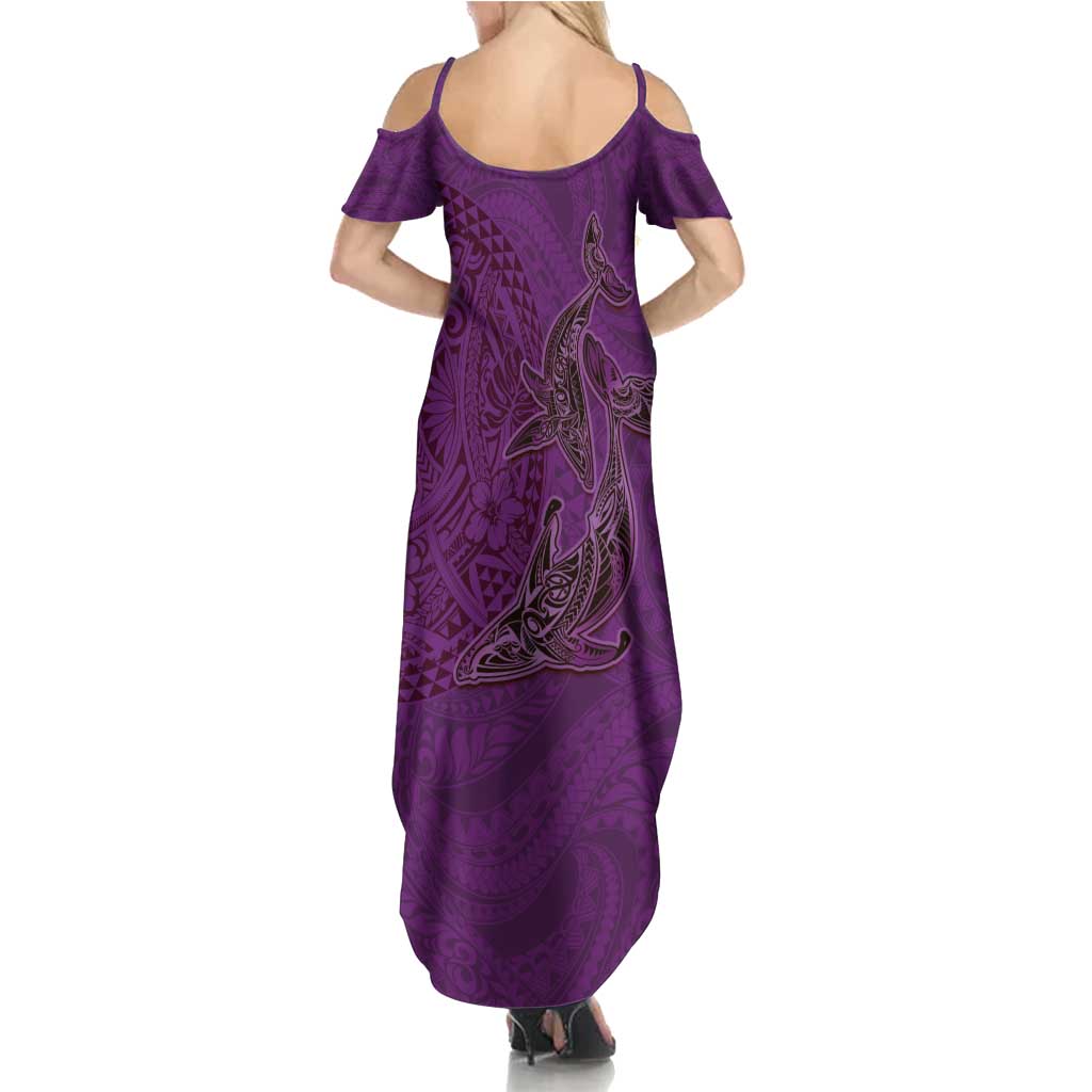Hawaiian Whales Polynesian Art Motifs Summer Maxi Dress Purple Color - Polynesian Pride