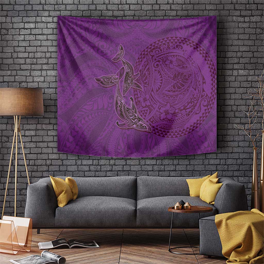 Hawaiian Whales Polynesian Art Motifs Tapestry Purple Color - Polynesian Pride