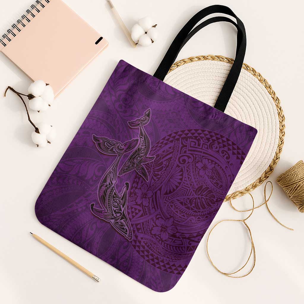 Hawaiian Whales Polynesian Art Motifs Tote Bag Purple Color LT03 Black Strap One Size Purple - Polynesian Pride