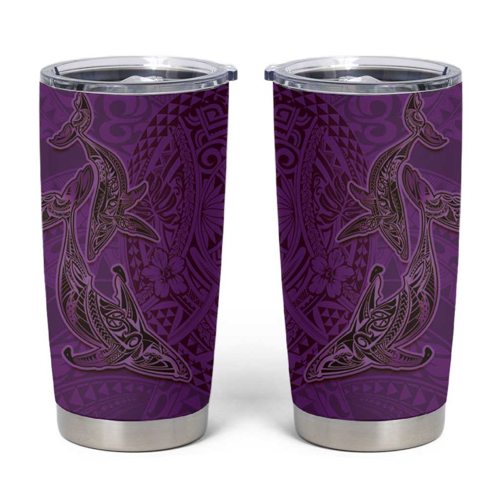Hawaiian Whales Polynesian Art Motifs Tumbler Cup Purple Color - Polynesian Pride