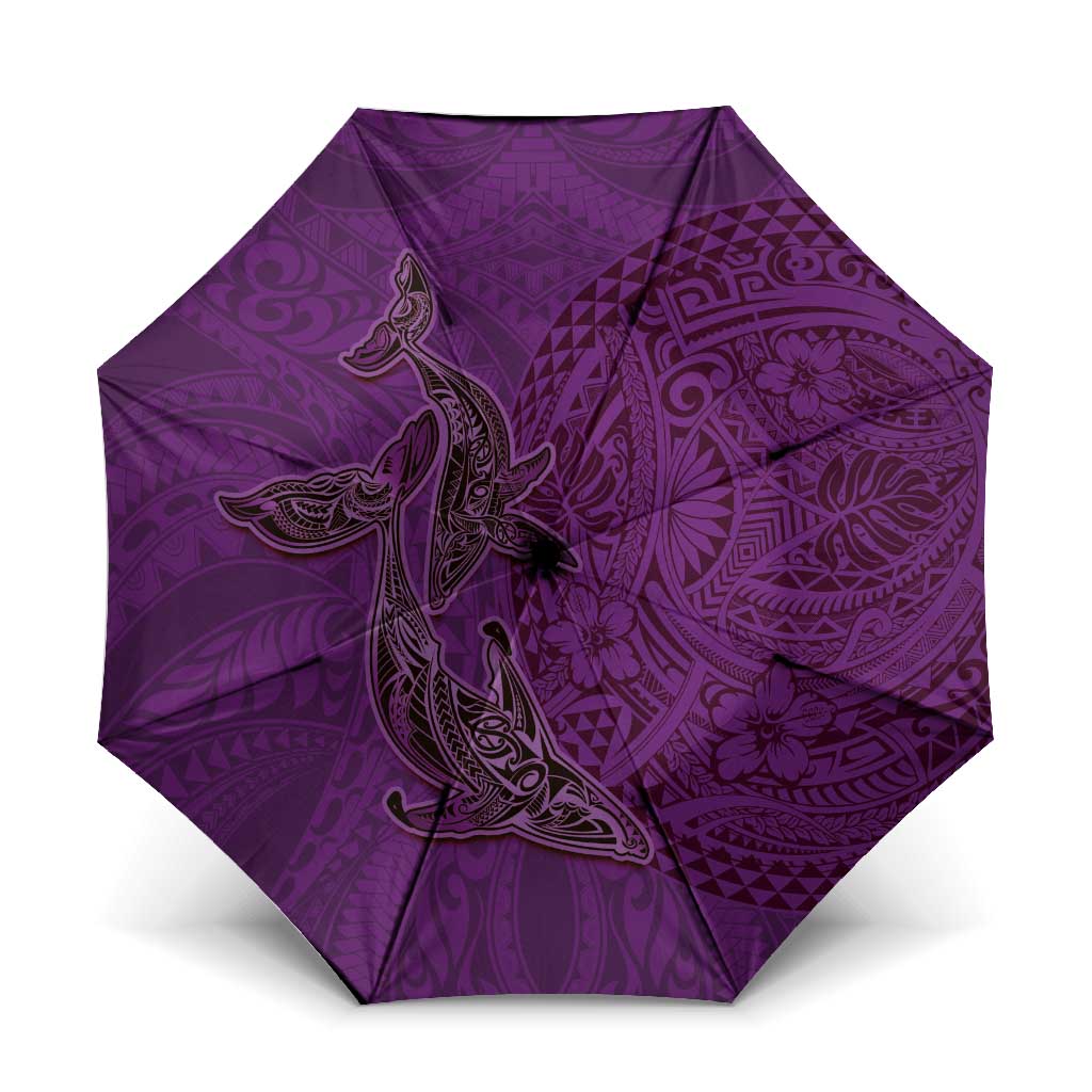 Hawaiian Whales Polynesian Art Motifs Umbrella Purple Color LT03 One Size Folded 11.42 inch Opened Diameter 37.4 inch Purple - Polynesian Pride