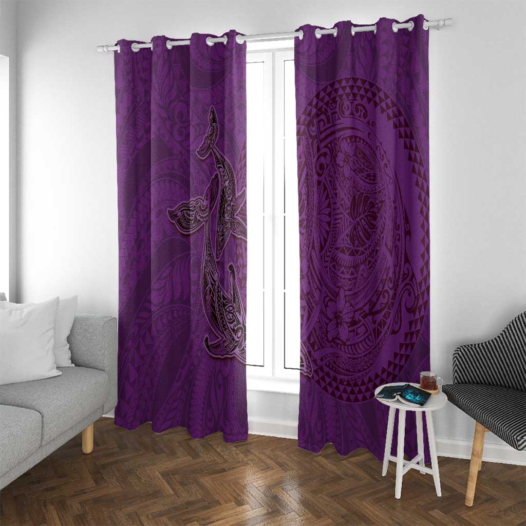 Hawaiian Whales Polynesian Art Motifs Window Curtain Purple Color - Polynesian Pride