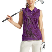 Hawaiian Whales Polynesian Art Motifs Women Sleeveless Polo Shirt Purple Color - Polynesian Pride