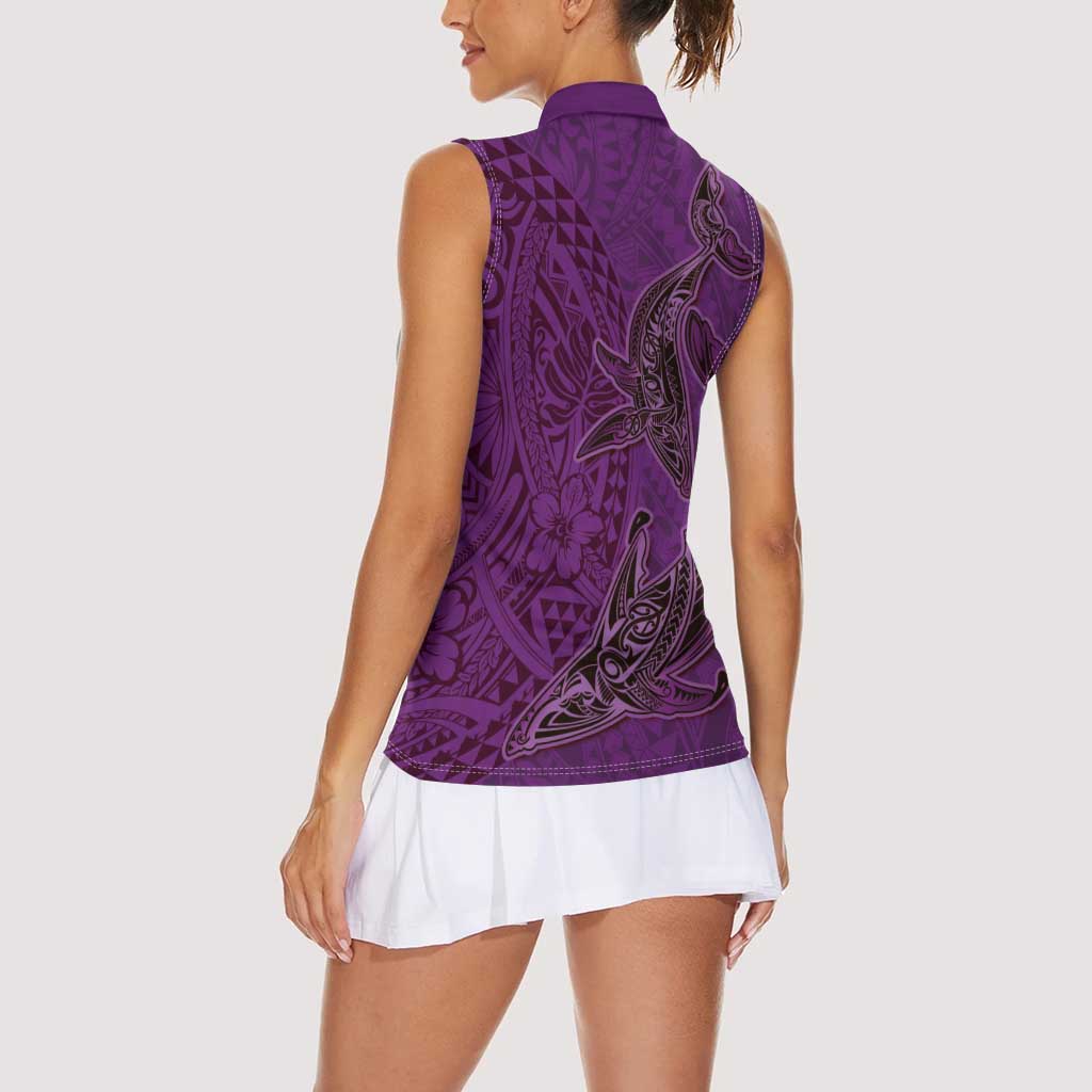 Hawaiian Whales Polynesian Art Motifs Women Sleeveless Polo Shirt Purple Color - Polynesian Pride