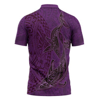 Hawaiian Whales Polynesian Art Motifs Zipper Polo Shirt Purple Color - Polynesian Pride