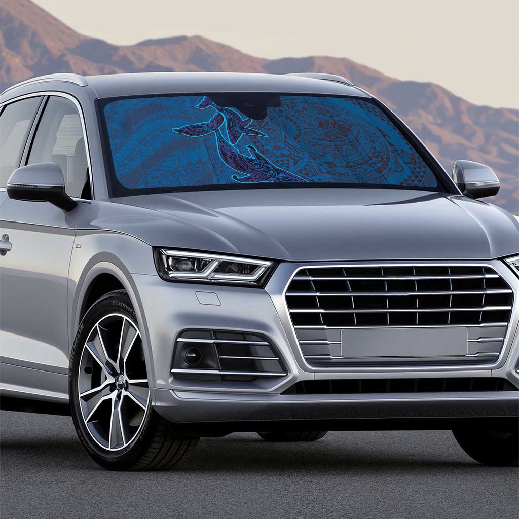 Hawaiian Whales Polynesian Art Motifs Auto Sun Shade Blue Color - Polynesian Pride