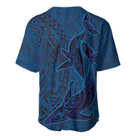 Hawaiian Whales Polynesian Art Motifs Baseball Jersey Blue Color - Polynesian Pride
