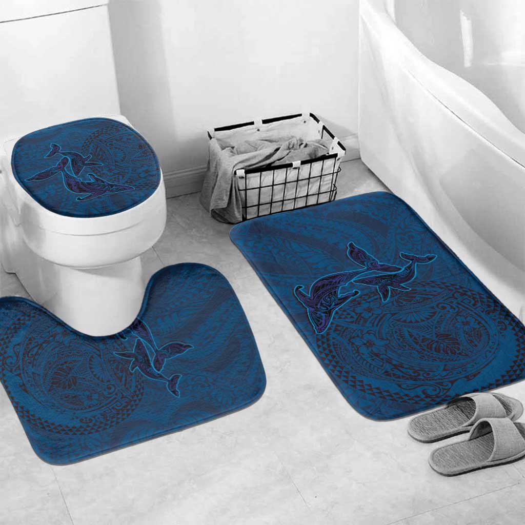 Hawaiian Whales Polynesian Art Motifs Bathroom Set Blue Color - Polynesian Pride