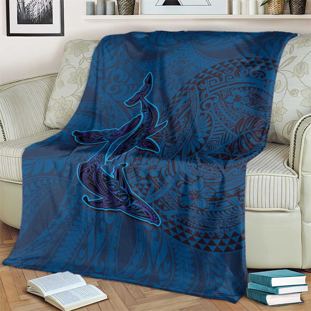 Hawaiian Whales Polynesian Art Motifs Blanket Blue Color - Polynesian Pride