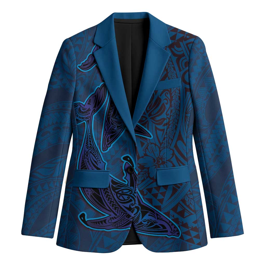Hawaiian Whales Polynesian Art Motifs Blazer Blue Color - Polynesian Pride