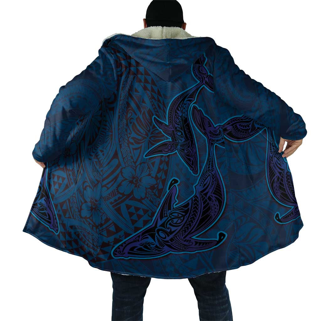 Hawaiian Whales Polynesian Art Motifs Cloak Blue Color - Polynesian Pride