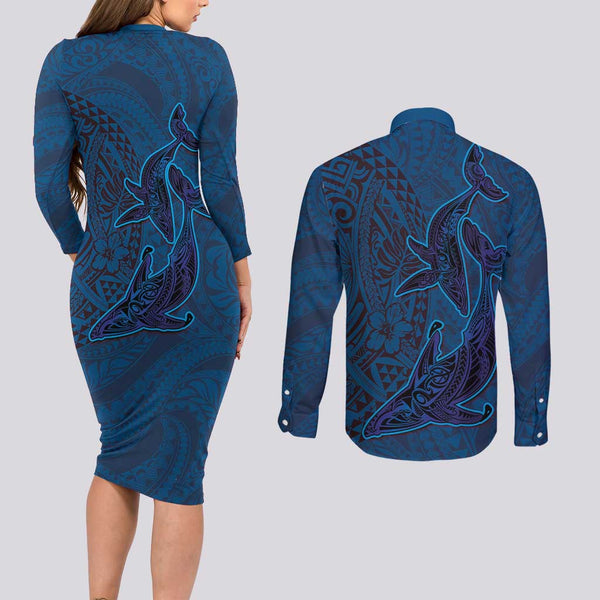 Custom Fiji School Couples Matching Short Sleeve Bodycon Dress and Long Sleeve Button Shirts Suva Grammar Lions With Fijian Tapa LT14 main image 1