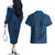 Hawaiian Whales Polynesian Art Motifs Couples Matching Off The Shoulder Long Sleeve Dress and Hawaiian Shirt Blue Color - Polynesian Pride
