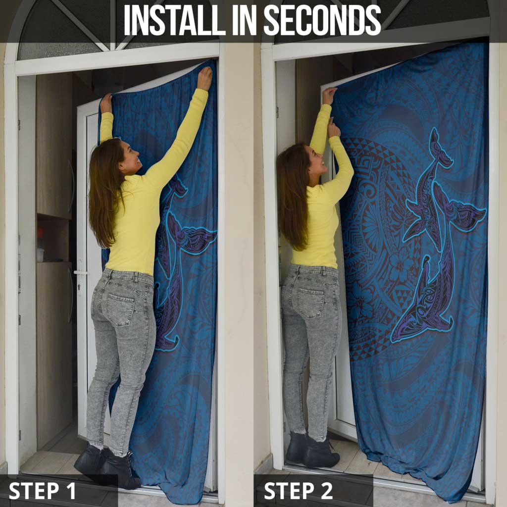 Hawaiian Whales Polynesian Art Motifs Door Cover Blue Color - Polynesian Pride