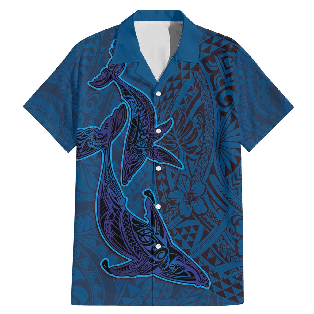 Hawaiian Whales Polynesian Art Motifs Family Matching Mermaid Dress and Hawaiian Shirt Blue Color - Polynesian Pride