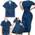 Hawaiian Whales Polynesian Art Motifs Family Matching Short Sleeve Bodycon Dress and Hawaiian Shirt Blue Color - Polynesian Pride