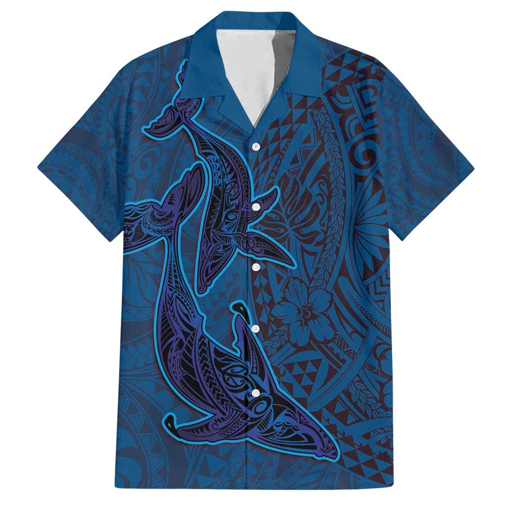 Hawaiian Whales Polynesian Art Motifs Family Matching Summer Maxi Dress and Hawaiian Shirt Blue Color - Polynesian Pride