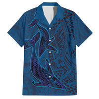 Hawaiian Whales Polynesian Art Motifs Family Matching Tank Maxi Dress and Hawaiian Shirt Blue Color - Polynesian Pride