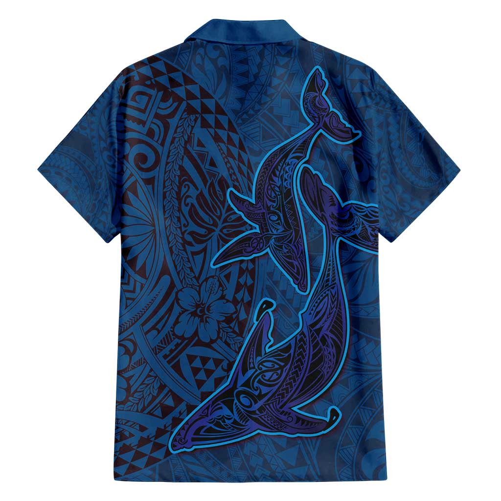 Hawaiian Whales Polynesian Art Motifs Family Matching Tank Maxi Dress and Hawaiian Shirt Blue Color - Polynesian Pride