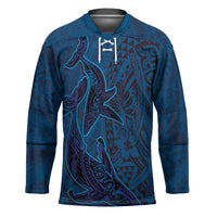 Hawaiian Whales Polynesian Art Motifs Hockey Jersey Blue Color - Polynesian Pride