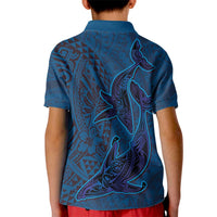 Hawaiian Whales Polynesian Art Motifs Kid Polo Shirt Blue Color - Polynesian Pride