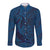 Hawaiian Whales Polynesian Art Motifs Long Sleeve Button Shirt Blue Color - Polynesian Pride