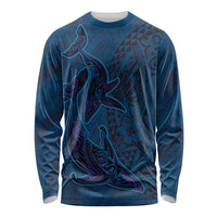 Hawaiian Whales Polynesian Art Motifs Long Sleeve Shirt Blue Color - Polynesian Pride