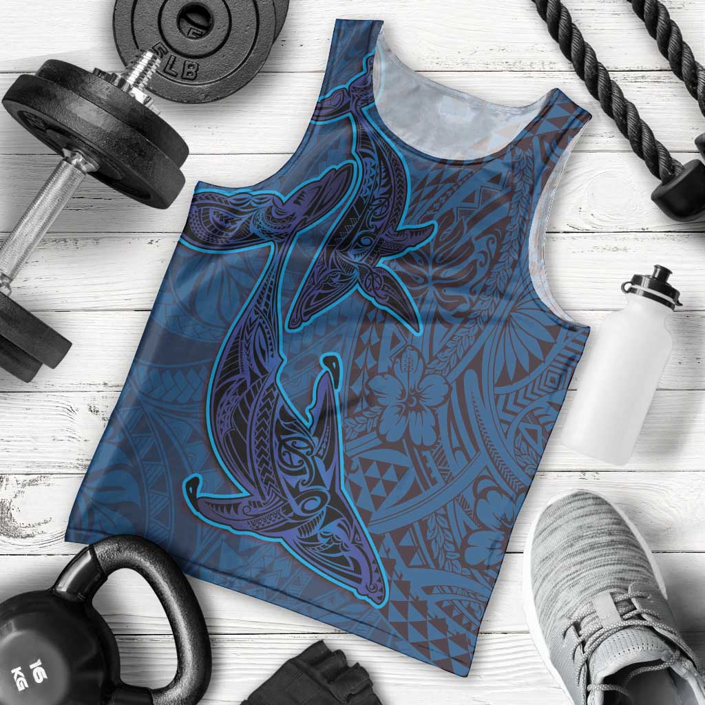 Hawaiian Whales Polynesian Art Motifs Men Tank Top Blue Color - Polynesian Pride