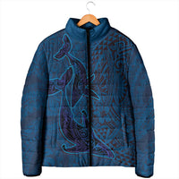 Hawaiian Whales Polynesian Art Motifs Padded Jacket Blue Color - Polynesian Pride
