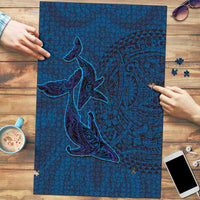 Hawaiian Whales Polynesian Art Motifs Puzzle Blue Color - Polynesian Pride