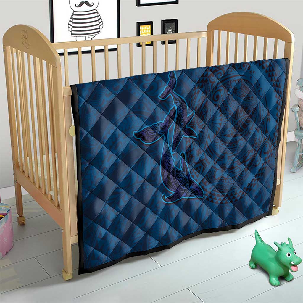 Hawaiian Whales Polynesian Art Motifs Quilt Blue Color - Polynesian Pride