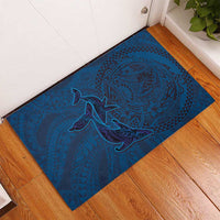 Hawaiian Whales Polynesian Art Motifs Rubber Doormat Blue Color - Polynesian Pride