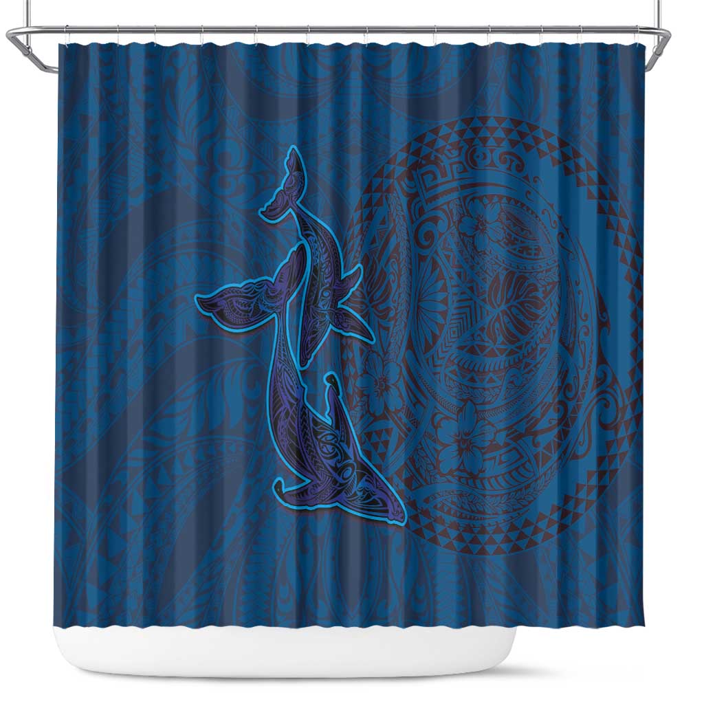 Hawaiian Whales Polynesian Art Motifs Shower Curtain Blue Color LT03 Blue - Polynesian Pride