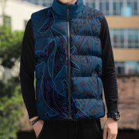 Hawaiian Whales Polynesian Art Motifs Sleeveless Puffer Jacket Blue Color - Polynesian Pride