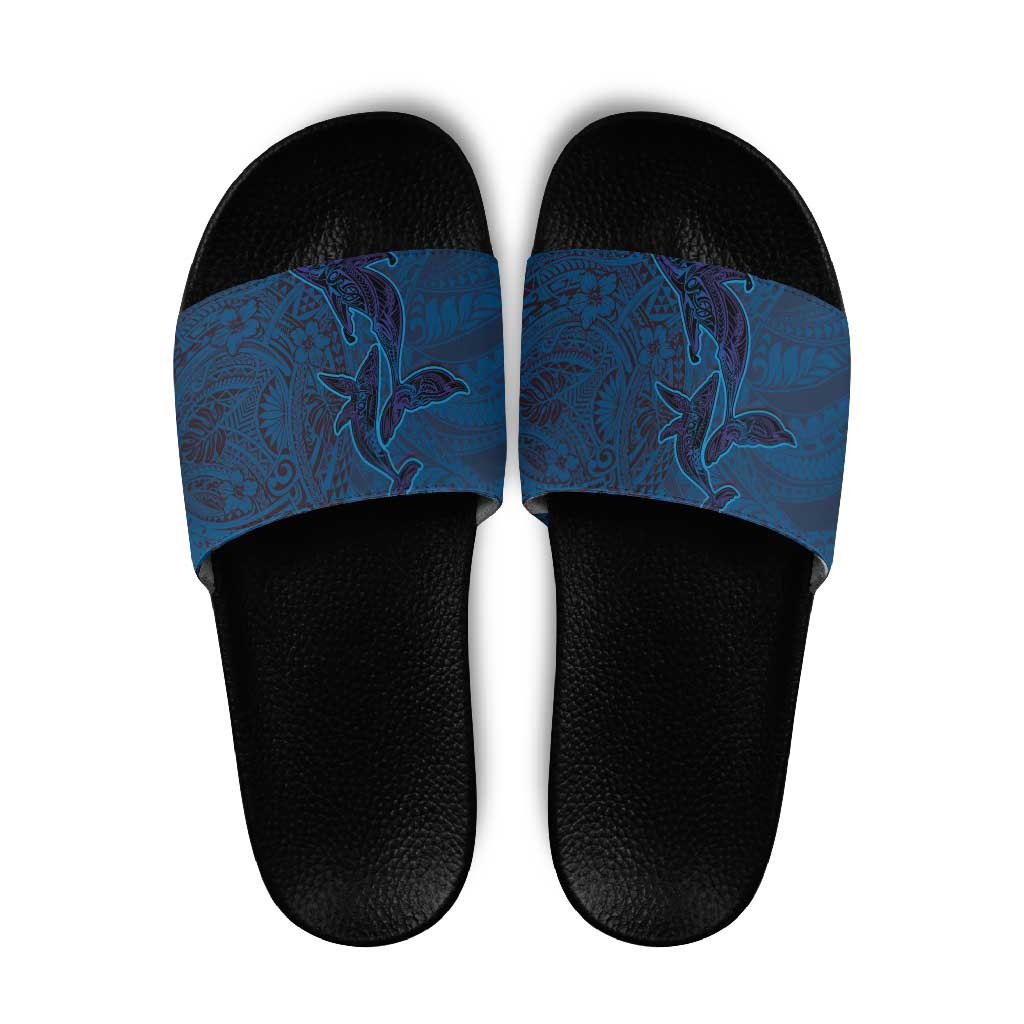 Hawaiian Whales Polynesian Art Motifs Slide Sandals Blue Color LT03 Blue - Polynesian Pride