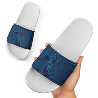 Hawaiian Whales Polynesian Art Motifs Slide Sandals Blue Color - Polynesian Pride