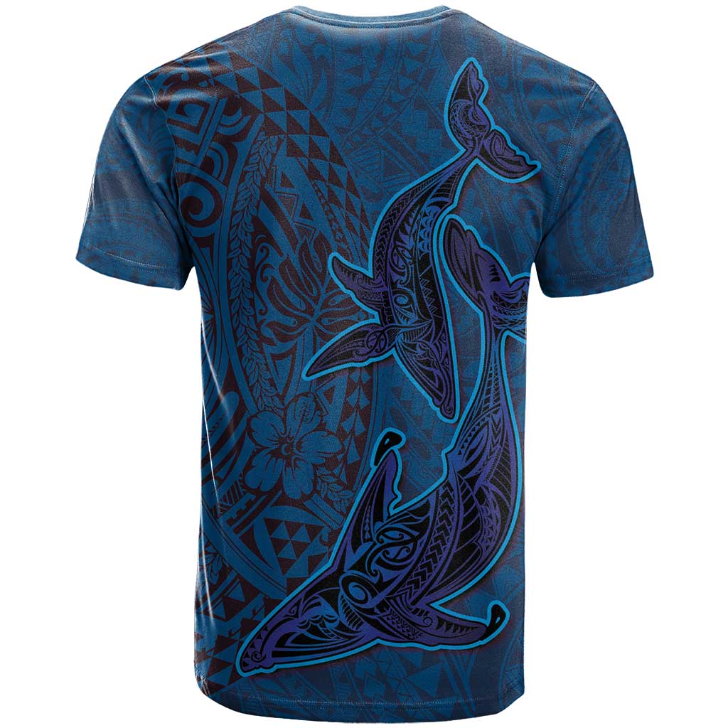 Hawaiian Whales Polynesian Art Motifs T Shirt Blue Color - Polynesian Pride
