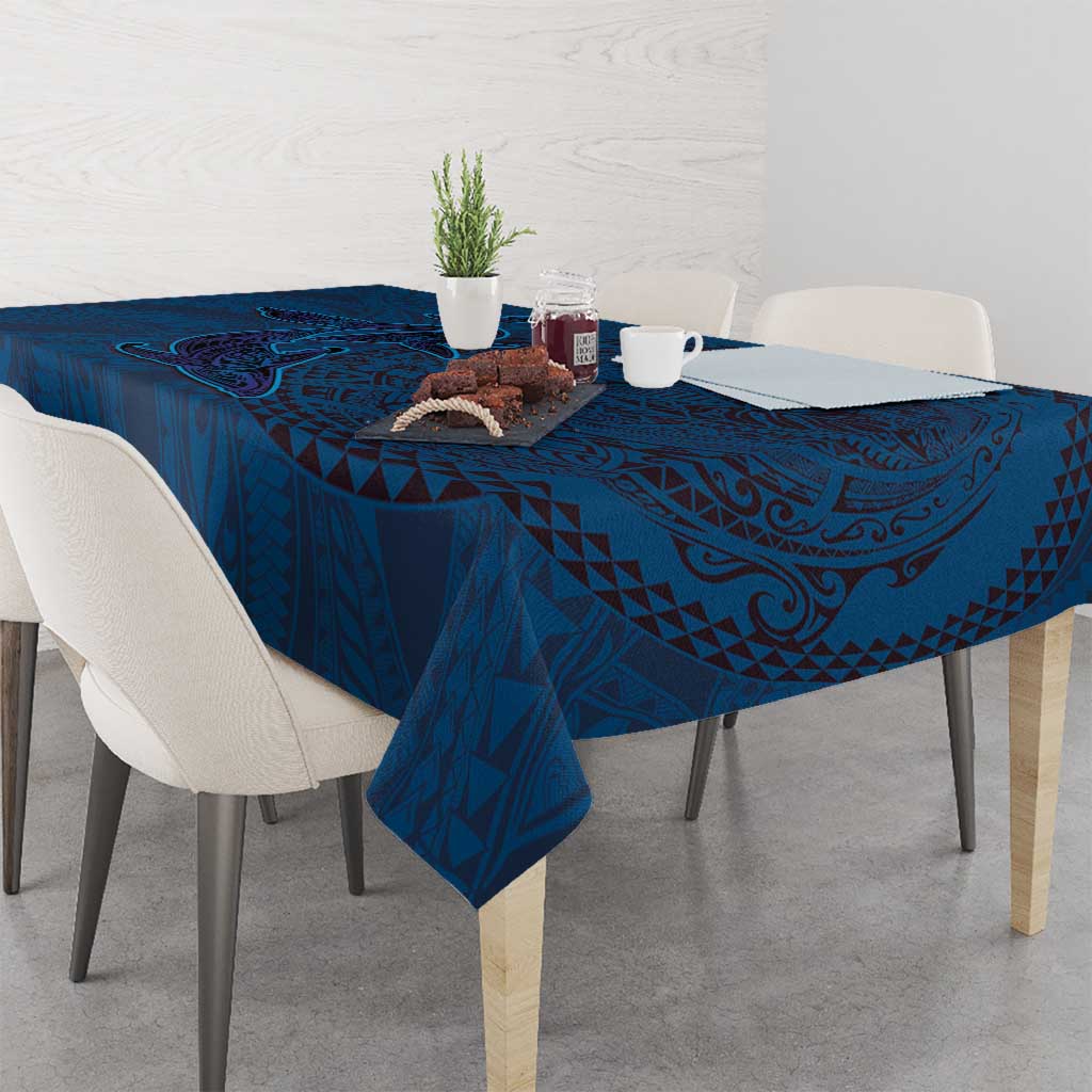 Hawaiian Whales Polynesian Art Motifs Tablecloth Blue Color - Polynesian Pride