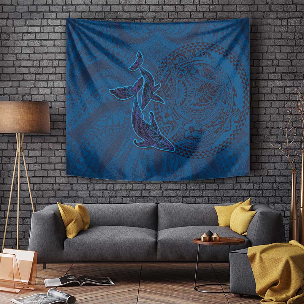 Hawaiian Whales Polynesian Art Motifs Tapestry Blue Color LT03 Blue - Polynesian Pride