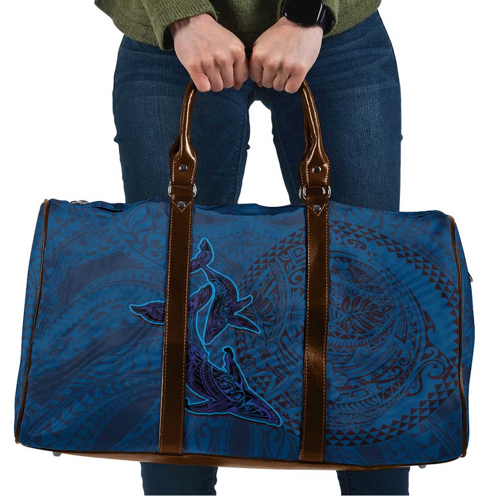 Hawaiian Whales Polynesian Art Motifs Travel Bag Blue Color LT03 Blue - Polynesian Pride