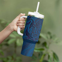 Hawaiian Whales Polynesian Art Motifs Tumbler With Handle Blue Color - Polynesian Pride
