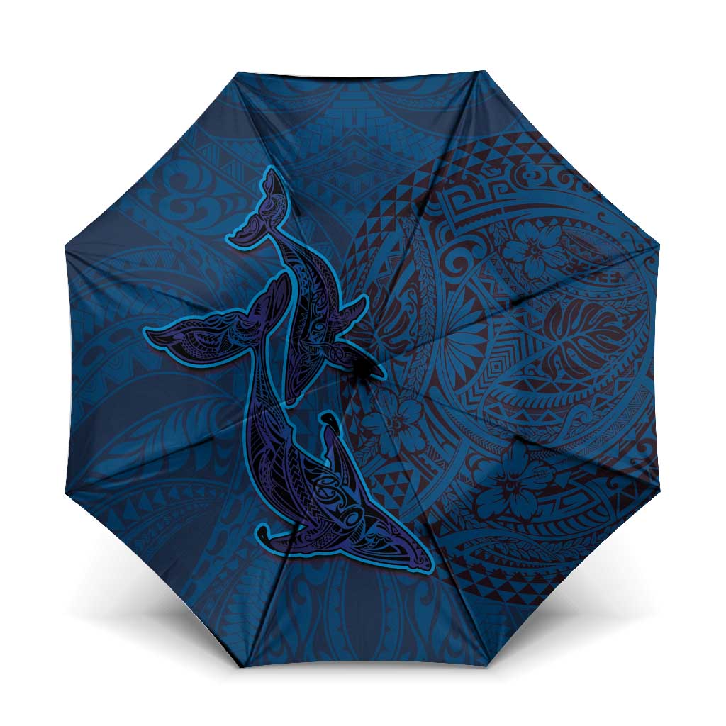 Hawaiian Whales Polynesian Art Motifs Umbrella Blue Color LT03 One Size Folded 11.42 inch Opened Diameter 37.4 inch Blue - Polynesian Pride