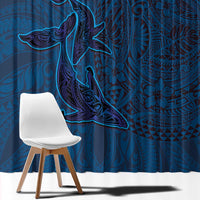 Hawaiian Whales Polynesian Art Motifs Window Curtain Blue Color - Polynesian Pride