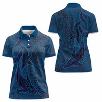 Hawaiian Whales Polynesian Art Motifs Women Polo Shirt Blue Color - Polynesian Pride