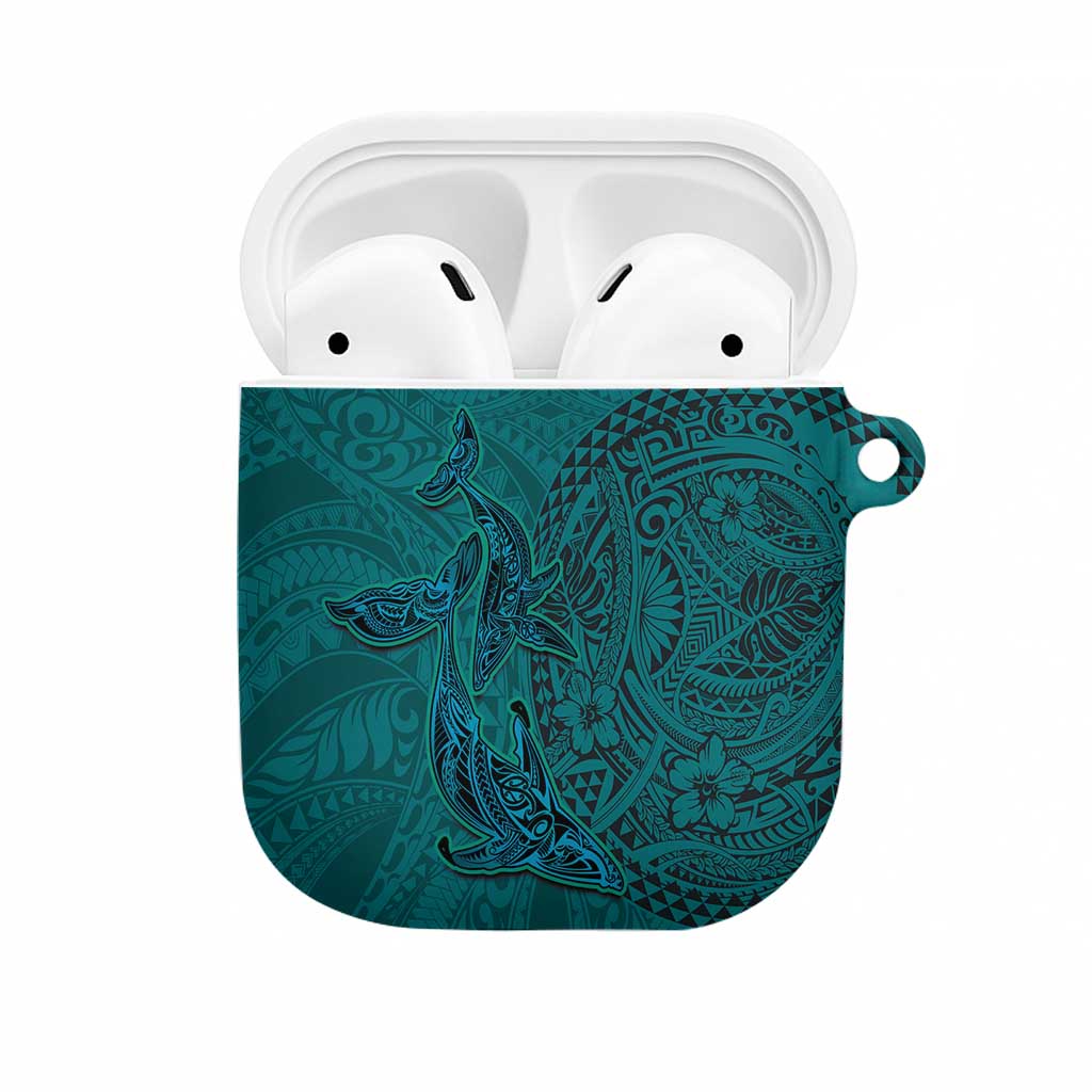 Hawaiian Whales Polynesian Art Motifs AirPods Case Turquoise Color - Polynesian Pride