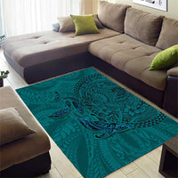 Hawaiian Whales Polynesian Art Motifs Area Rug Turquoise Color - Polynesian Pride