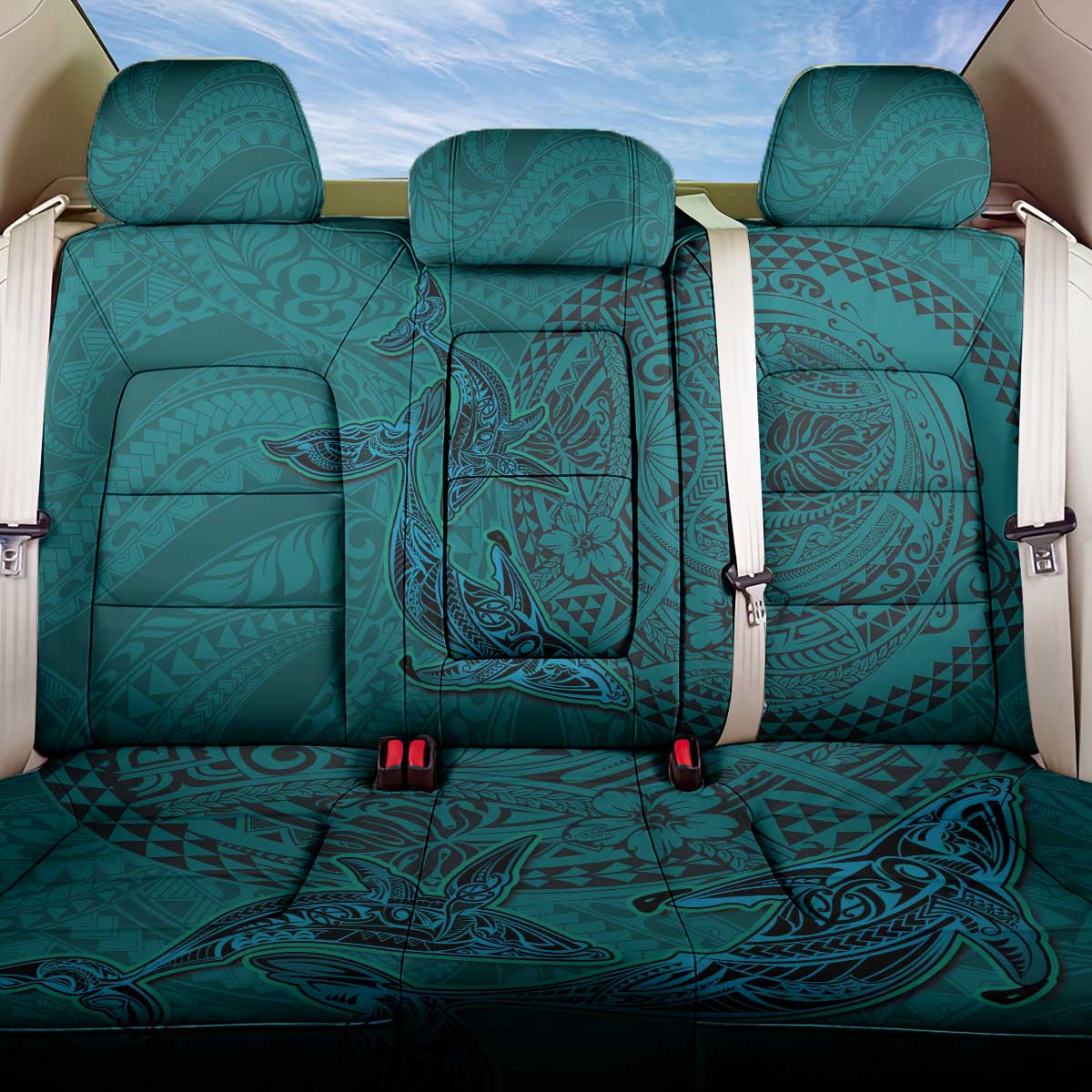 Hawaiian Whales Polynesian Art Motifs Back Car Seat Cover Turquoise Color - Polynesian Pride