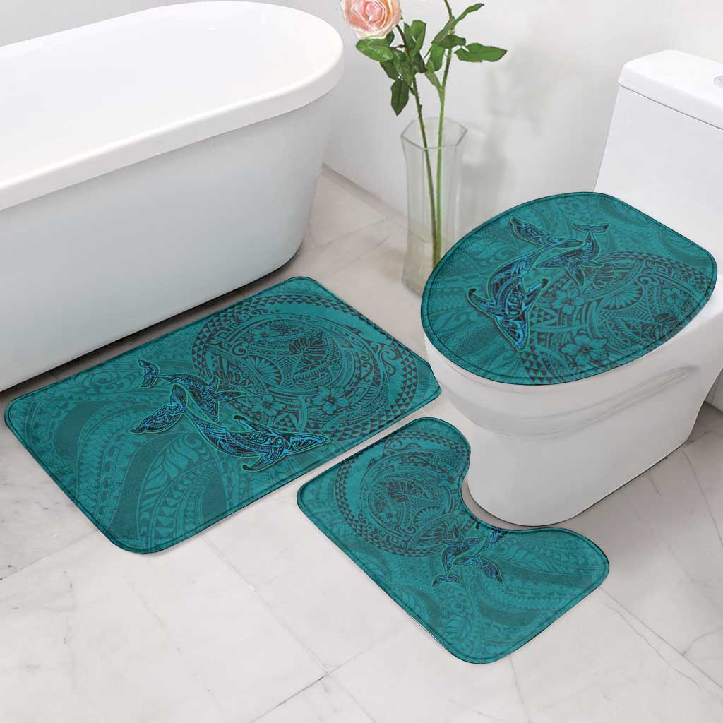 Hawaiian Whales Polynesian Art Motifs Bathroom Set Turquoise Color - Polynesian Pride