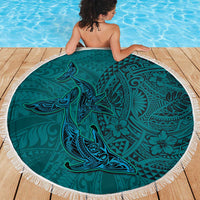 Hawaiian Whales Polynesian Art Motifs Beach Blanket Turquoise Color - Polynesian Pride